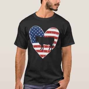 Vintage American Flag 4th Of July Cow Dad Mum Cow T-Shirt