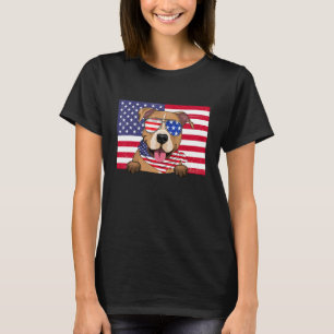 Vintage American Flag 4th Of July Pittbull Dad Mum T-Shirt