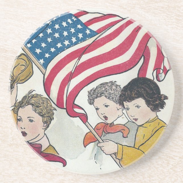 Vintage American Flag and Children Coaster (Front)