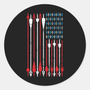 Vintage American Flag Archery Bow Hunting Classic Round Sticker