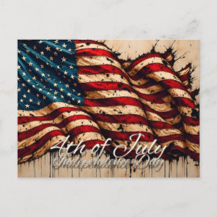 Vintage American Flag Art for 4th of July Postcard