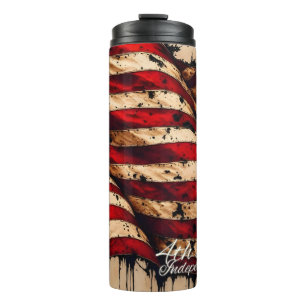 Vintage American Flag Art for 4th of July Thermal Tumbler