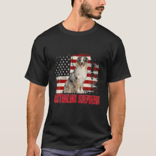 Vintage American Flag Australian Shepherd Dog Love T-Shirt