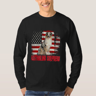 Vintage American Flag Australian Shepherd Dog T-Shirt