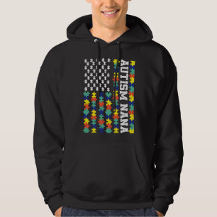Vintage American Flag Autism Nana Autism Awareness Hoodie