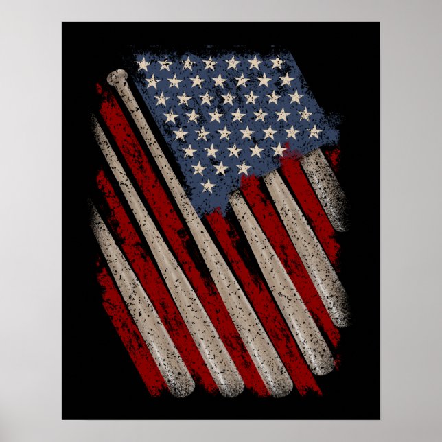Vintage American Flag Baseball Poster (Front)