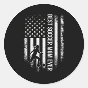 Vintage American Flag Best Soccer Mom Ever Footbal Classic Round Sticker