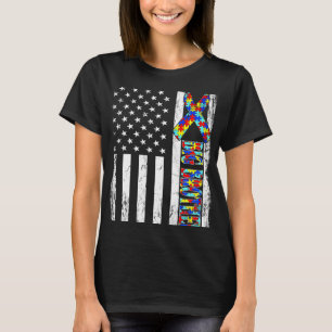 Vintage American Flag Big Brother Autism Awareness T-Shirt