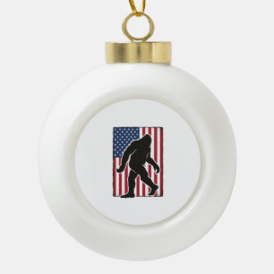 Vintage American Flag Bigfoot Silhouette Vector De Ceramic Ball Christmas Ornament