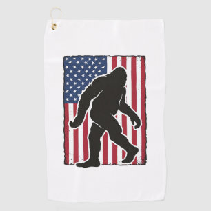 Vintage American Flag Bigfoot Silhouette Vector De Golf Towel