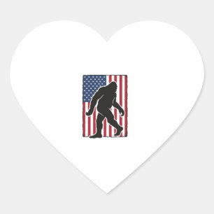 Vintage American Flag Bigfoot Silhouette Vector De Heart Sticker