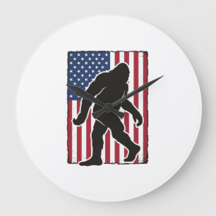 Vintage American Flag Bigfoot Silhouette Vector De Large Clock