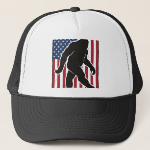 Vintage American Flag Bigfoot Silhouette Vector De Trucker Hat