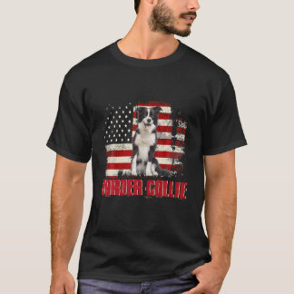 Vintage American Flag Border Collie Dog Lover T-Shirt