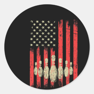 Vintage American Flag Bowling Pins  Patriotic Bowl Classic Round Sticker