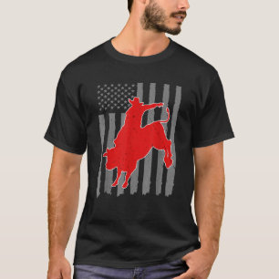 Vintage American Flag Bucking Bull Riding Patrioti T-Shirt