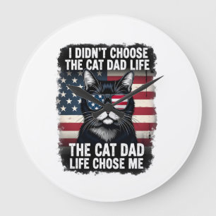Vintage American Flag Cat Dad Father's Day Kitten Large Clock