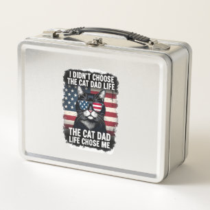 Vintage American Flag Cat Dad Father's Day Kitten Metal Lunch Box