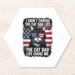 Vintage American Flag Cat Dad Father's Day Kitten Paper Coaster