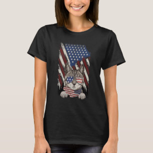 Vintage American Flag Cat Dad Mum Cat 4th Of July T-Shirt
