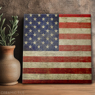 Vintage American Flag Ceramic Tile