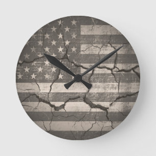 Vintage American Flag Cracked Round Clock