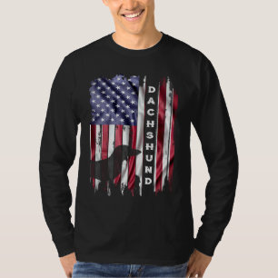 Vintage American Flag Dachshund Dog Wiener Silhou T-Shirt