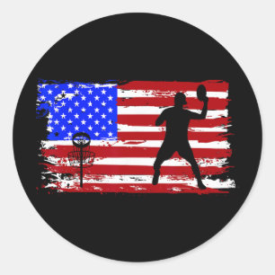 Vintage American Flag Disc Golf Men Women Youth Classic Round Sticker