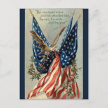 Vintage American Flag Eagle and Flowers Patriotic