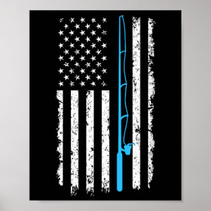 Vintage American Flag Fishing Rod Short Sleeve Poster