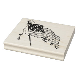 Vintage American Flag Flying Rubber Art Stamp
