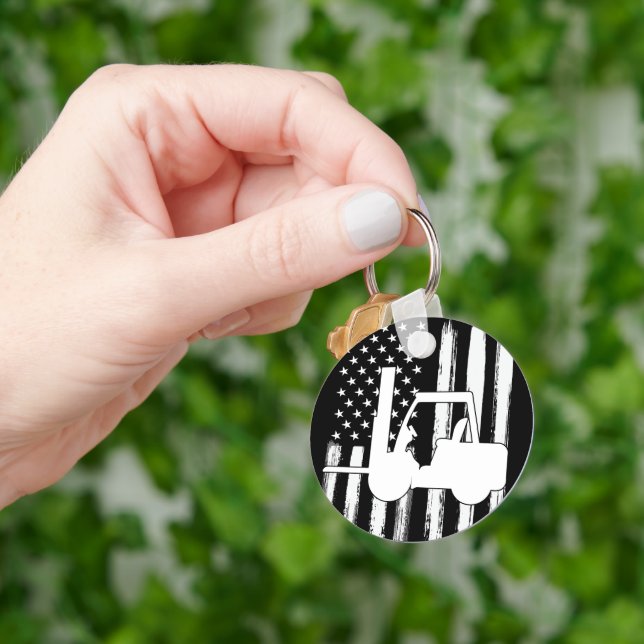 Vintage American Flag Forklift Key Ring (Hand)