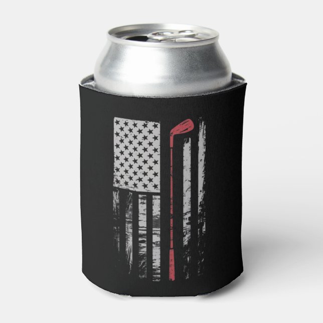 Vintage American Flag Golf Club Gift Golfer  Can Cooler (Can Front)