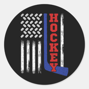 Vintage American Flag Hockey Player Ice Hockey Classic Round Sticker