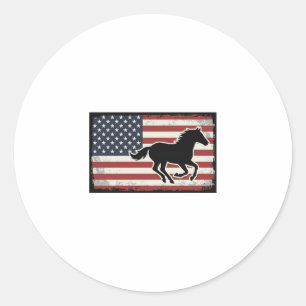 Vintage American Flag Horse Vector Art Design Classic Round Sticker