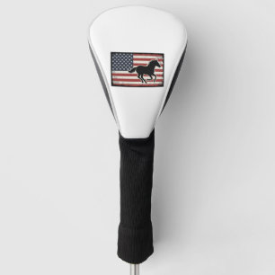 Vintage American Flag Horse Vector Art Design Golf Head Cover