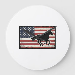 Vintage American Flag Horse Vector Art Design Large Clock