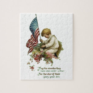 Vintage American Flag Little Boy Jigsaw Puzzle