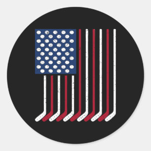 Vintage American Flag Made Of Hockey Funny 4th Of Classic Round Sticker