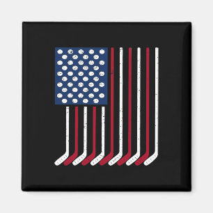 Vintage American Flag Made Of Hockey Funny 4th Of Magnet