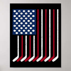Vintage American Flag Made Of Hockey Funny 4th Of Poster