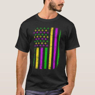 Vintage American Flag Mardi Gras Retro Fleur De Ly T-Shirt