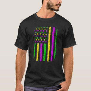 Vintage American Flag Mardi Gras Retro Fleur De Ly T-Shirt