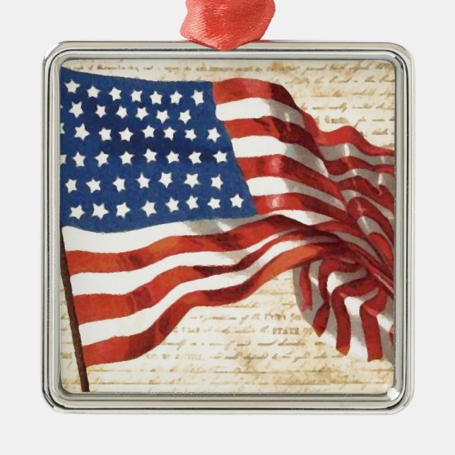 Vintage American Flag Metal Ornament (Front)