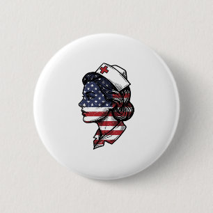Vintage American Flag Nurse Profile Vector Design_ 6 Cm Round Badge