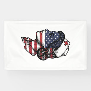 Vintage American Flag Nurse Profile Vector Design_ Banner
