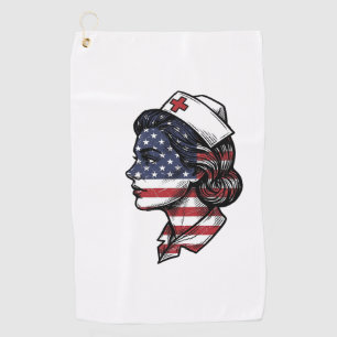 Vintage American Flag Nurse Profile Vector Design_ Golf Towel