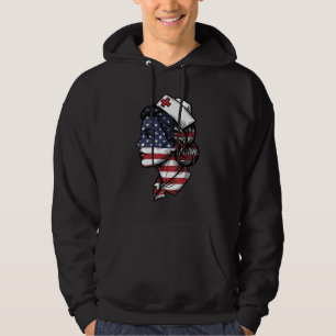Vintage American Flag Nurse Profile Vector Design_ Hoodie