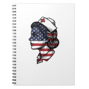 Vintage American Flag Nurse Profile Vector Design_ Notebook