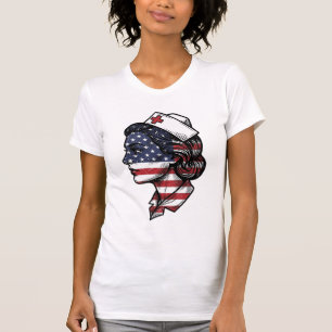 Vintage American Flag Nurse Profile Vector Design_ T-Shirt